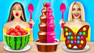 Chocolate Fondue Challenge  Eating Chocolate VS Real Food for 24 HRS by RATATA BOOM [upl. by Alleinad]