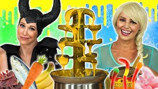 MALEFICENT VS ICE QUEEN FONDUE CHALLENGE What Food do they have to Eat Totally TV Challenge [upl. by Landri]