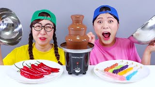 Chocolate Fondue Challenge DONA Mukbang [upl. by Hamrnand623]