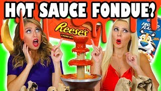 Hot Sauce Fondue Challenge with Sriracha with Weird Ingredients Totally TV [upl. by Nisaj]