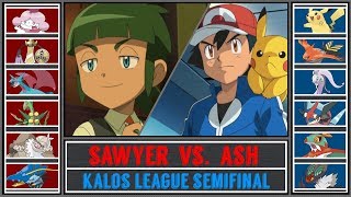 Ash vs Sawyer Pokémon SunMoon  Kalos LeagueSemifinal [upl. by Karlie]