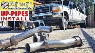 2001 F350 73  RiffRaff UpPipes Install  Stock up pipes leaking and falling apart JUNK SP [upl. by Bernhard]