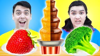 CHOCOLATE FOUNTAIN FONDUE CHALLENGE  CHOCOLATE VS REAL FOOD FOR 24 HOURS BY CRAFTY HACKS [upl. by Fenella465]