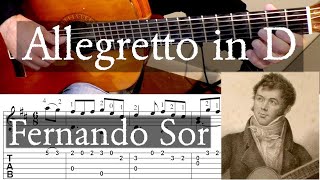 ALLEGRETTO IN D  Fernando Sor  Full Tutorial with TAB  Fingerstyle Guitar [upl. by Slin]