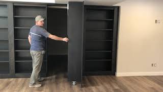 Custom Hidden DoorBookcase Secret Room  Mustang Woodworking [upl. by Ainuj]